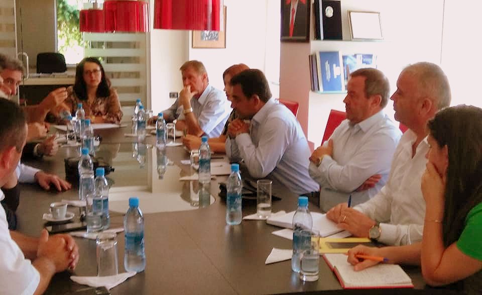 Image 2: Participants discuss the next steps for establishing a Lake Ohrid Watershed Management Plan (LOWMP) and Lake Ohrid Bilateral Committee in presence of Mayor of Pogradec, Mr.Eduard Kapri and his Team.